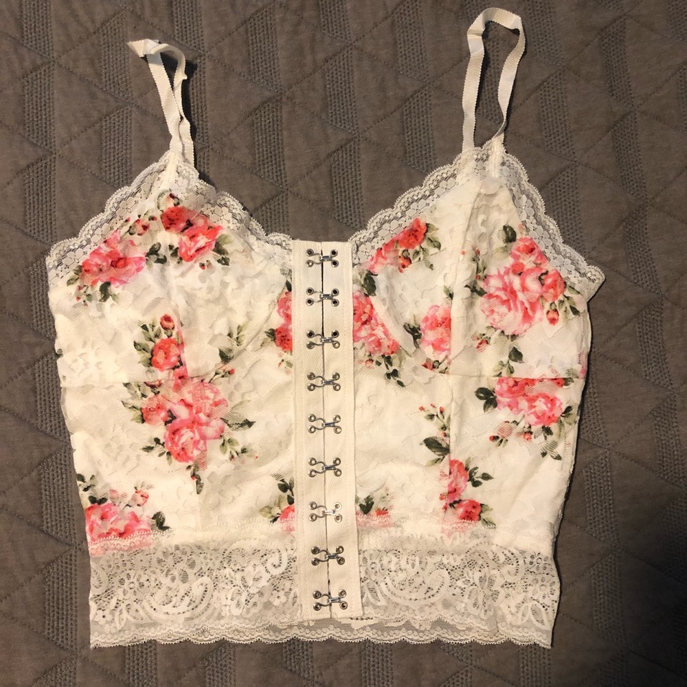 Ivory and pink knit crop top